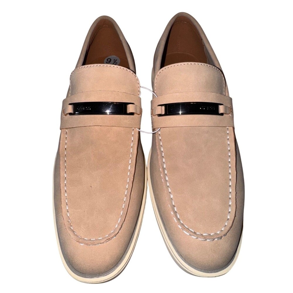 Guess Mens  Size 9.5 Loafers Shoes Slip On Metal Buckle Accent Textured Sole Tan